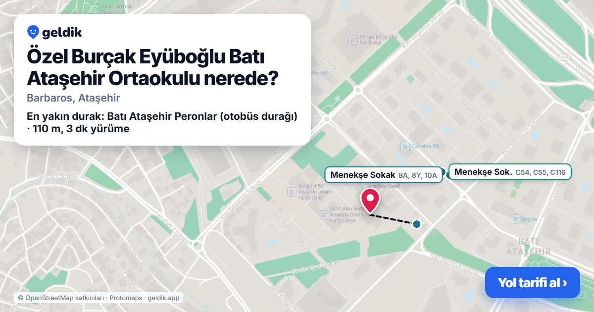 Özel Burçak Eyüboğlu Batı Ataşehir Ortaokulu nerede: haritada konumu ve en yakın duraklar, yürüme süreleriyle