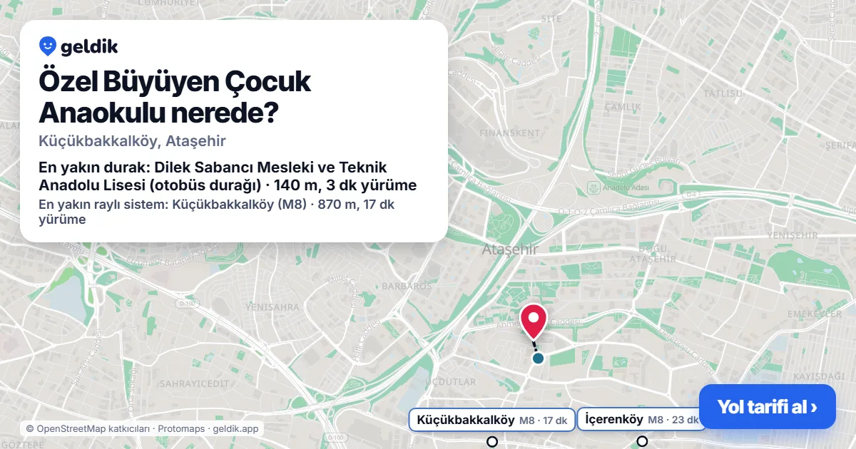 Özel Büyüyen Çocuk Anaokulu nerede: haritada konumu ve en yakın duraklar, yürüme süreleriyle