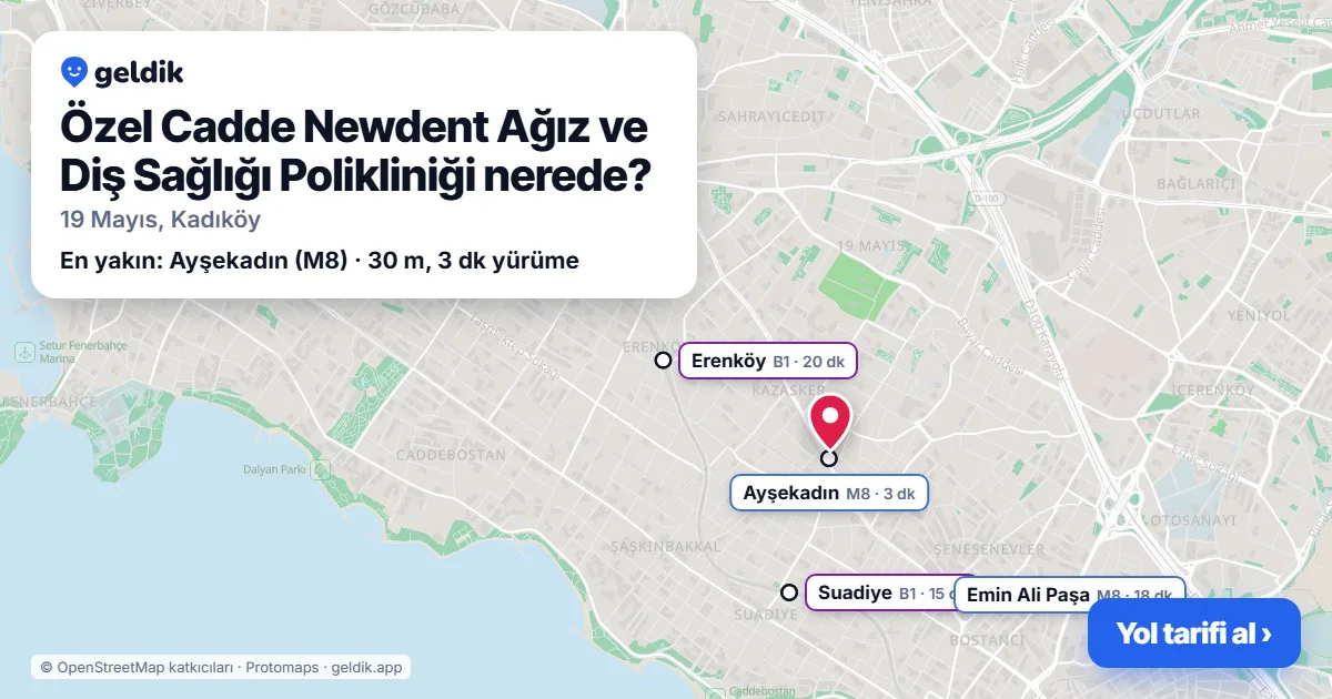 Özel Cadde Newdent Ağız ve Diş Sağlığı Polikliniği nerede: haritada konumu ve en yakın duraklar, yürüme süreleriyle