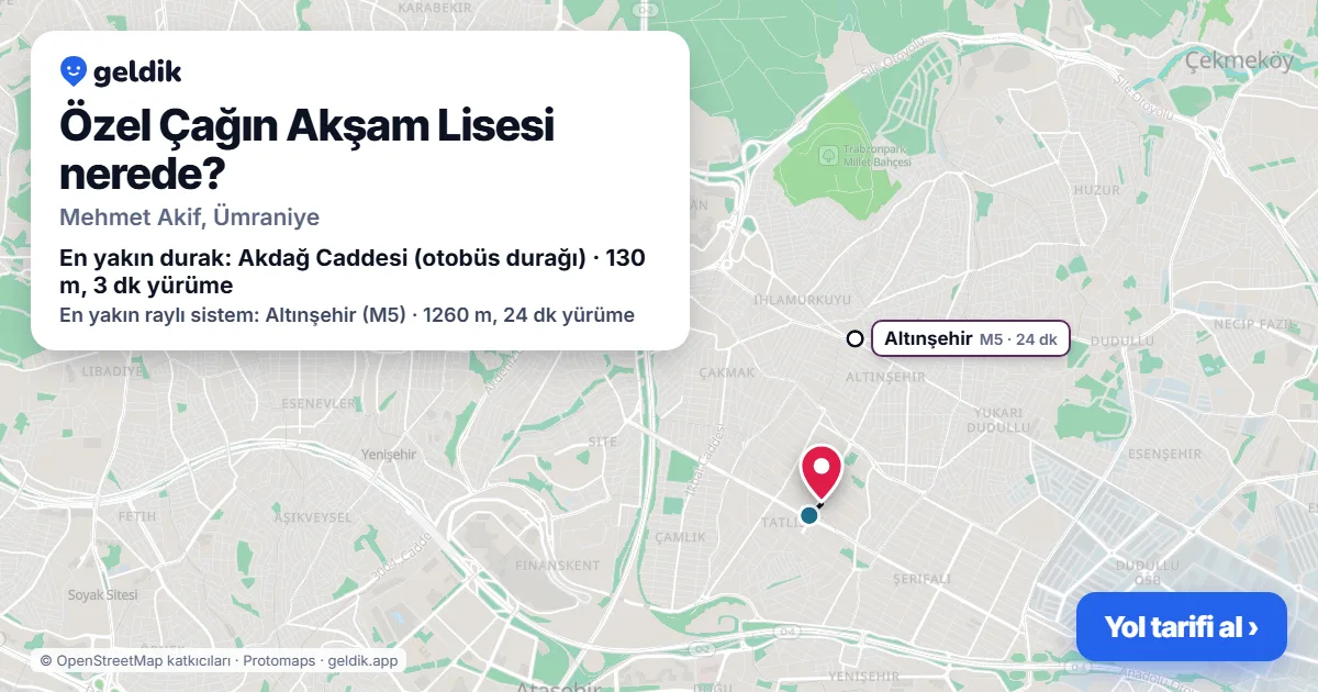 Özel Çağın Akşam Lisesi nerede: haritada konumu ve en yakın duraklar, yürüme süreleriyle