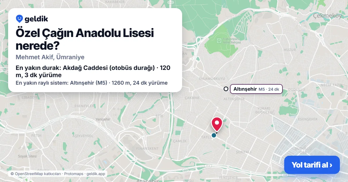 Where is Özel Çağın Anadolu Lisesi: map with its location and the nearest stops, with walking times
