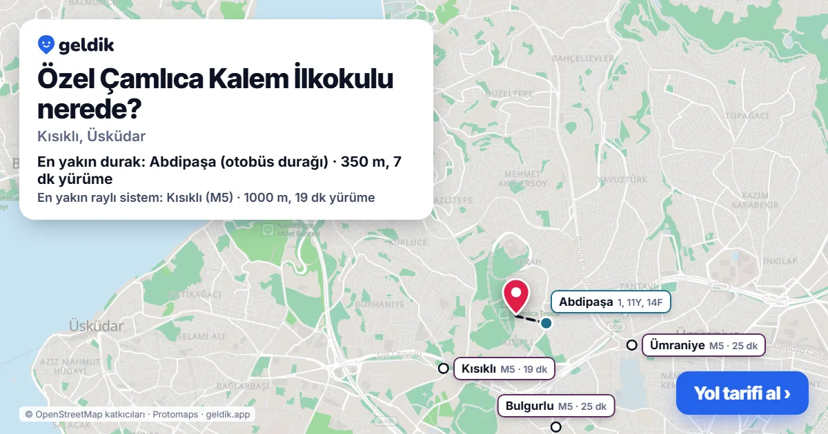Where is Özel Çamlıca Kalem İlkokulu: map with its location and the nearest stops, with walking times