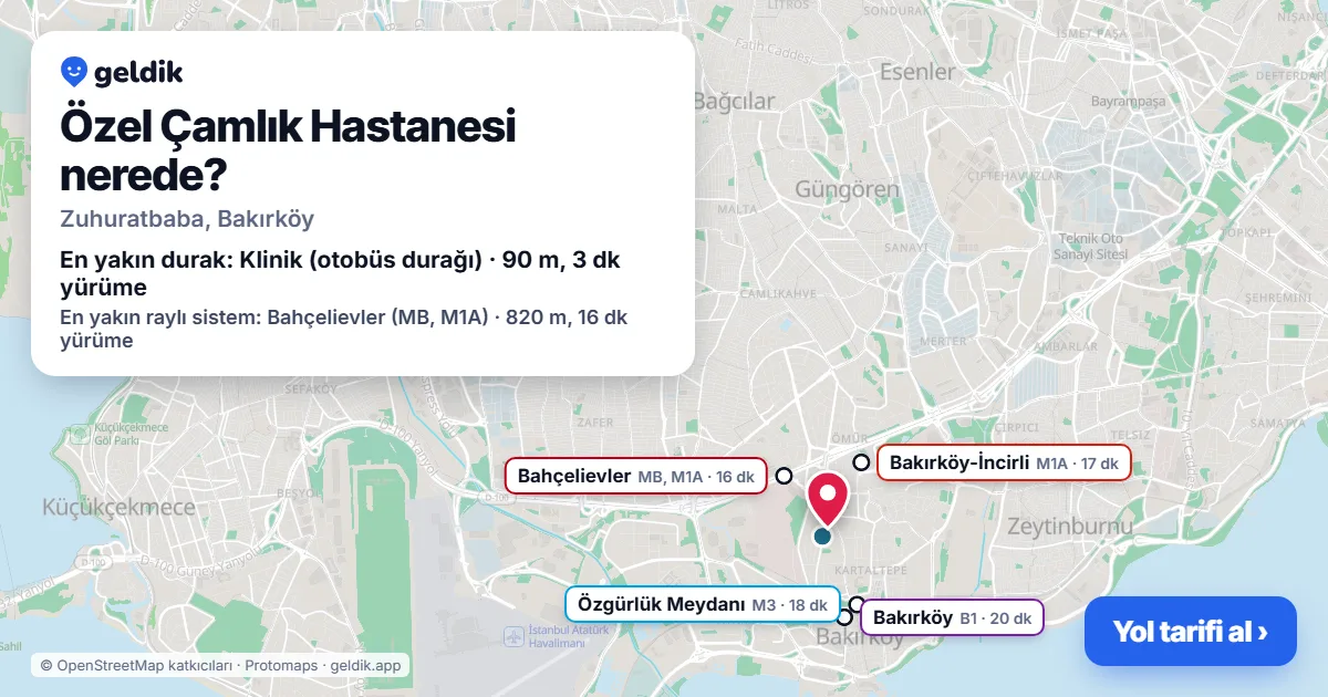 Where is Özel Çamlık Hastanesi: map with its location and the nearest stops, with walking times