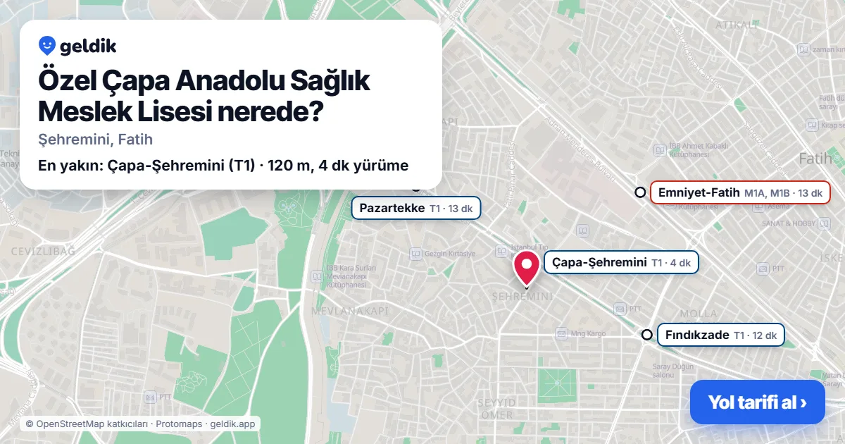 Özel Çapa Anadolu Sağlık Meslek Lisesi nerede: haritada konumu ve en yakın duraklar, yürüme süreleriyle