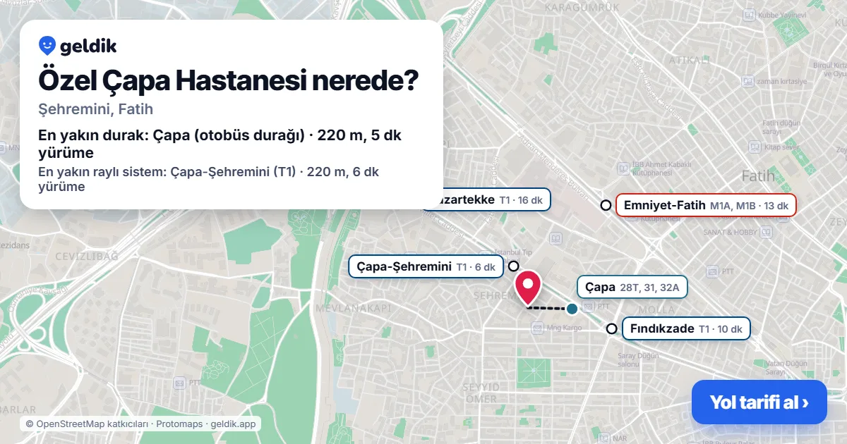 Özel Çapa Hastanesi nerede: haritada konumu ve en yakın duraklar, yürüme süreleriyle