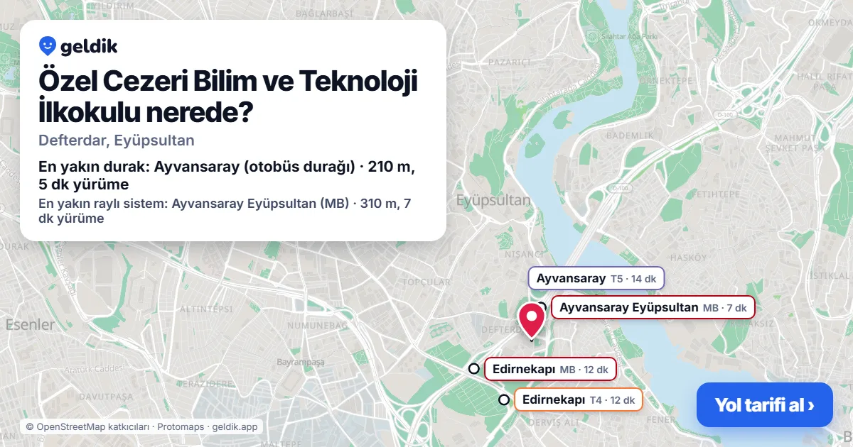 Özel Cezeri Bilim ve Teknoloji İlkokulu nerede: haritada konumu ve en yakın duraklar, yürüme süreleriyle