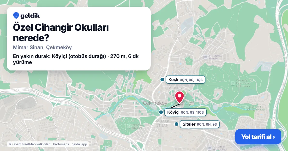 Özel Cihangir Okulları nerede: haritada konumu ve en yakın duraklar, yürüme süreleriyle