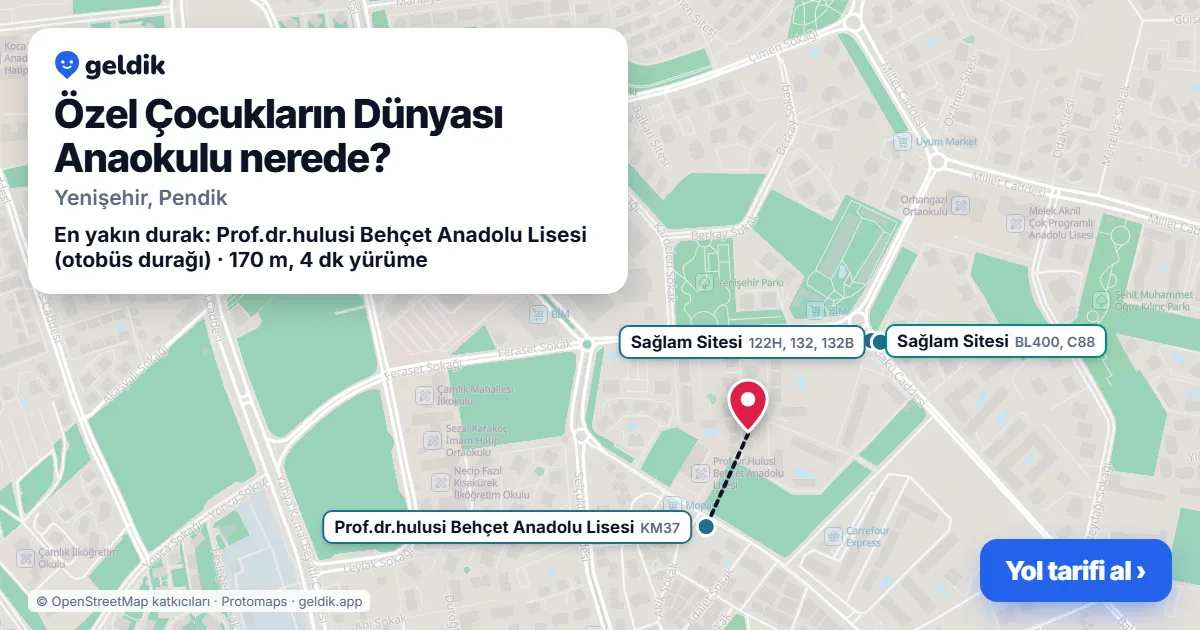 Where is Özel Çocukların Dünyası Anaokulu: map with its location and the nearest stops, with walking times