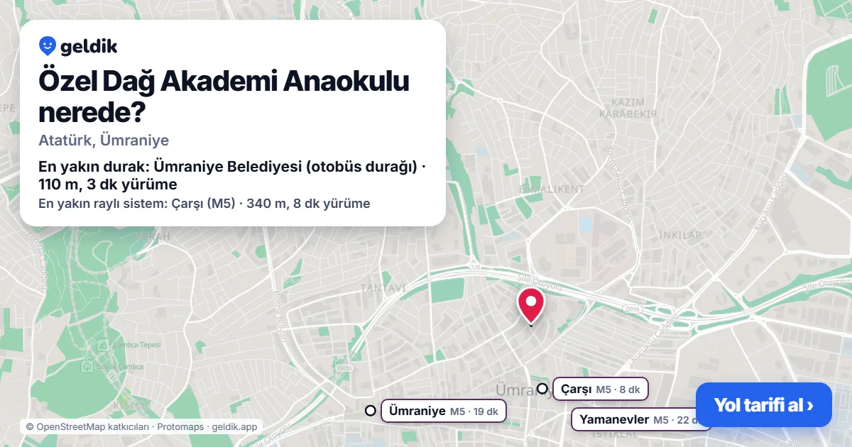 Where is Özel Dağ Akademi Anaokulu: map with its location and the nearest stops, with walking times