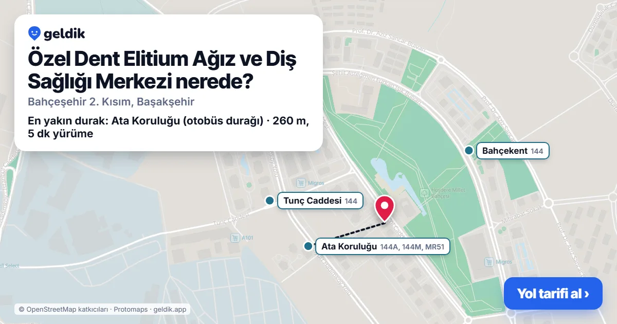 Özel Dent Elitium Ağız ve Diş Sağlığı Merkezi nerede: haritada konumu ve en yakın duraklar, yürüme süreleriyle