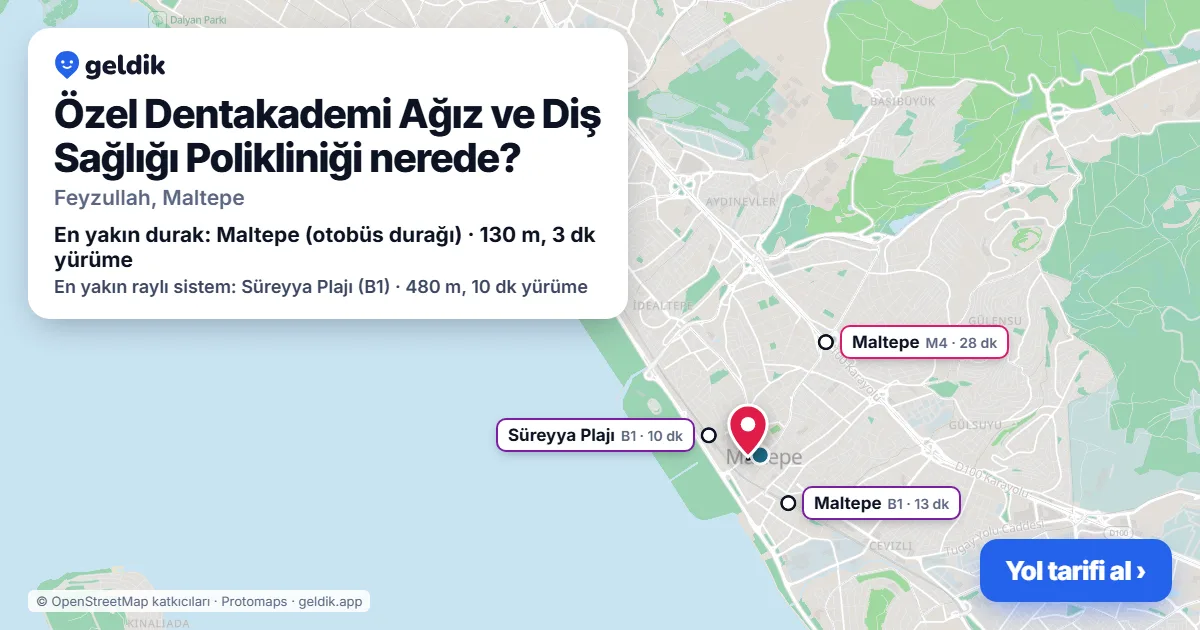Özel Dentakademi Ağız ve Diş Sağlığı Polikliniği nerede: haritada konumu ve en yakın duraklar, yürüme süreleriyle