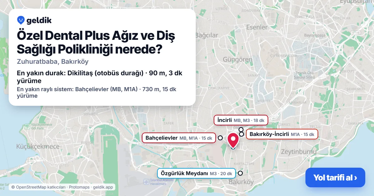Özel Dental Plus Ağız ve Diş Sağlığı Polikliniği nerede: haritada konumu ve en yakın duraklar, yürüme süreleriyle