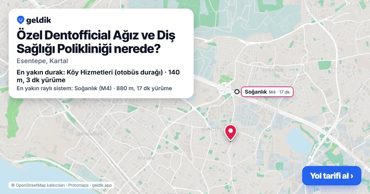 Özel Dentofficial Ağız ve Diş Sağlığı Polikliniği nerede: haritada konumu ve en yakın duraklar, yürüme süreleriyle
