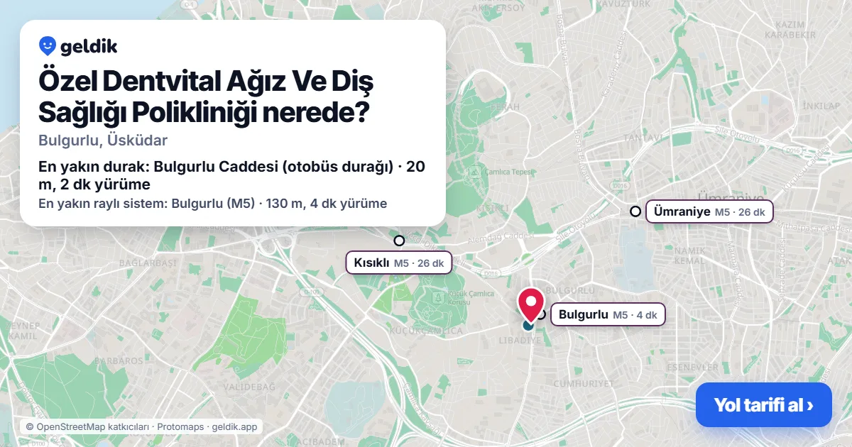 Özel Dentvital Ağız Ve Diş Sağlığı Polikliniği nerede: haritada konumu ve en yakın duraklar, yürüme süreleriyle