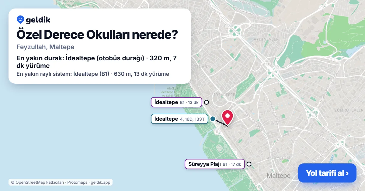 Where is Özel Derece Okulları: map with its location and the nearest stops, with walking times