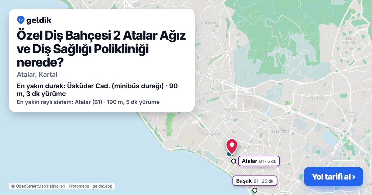 Özel Diş Bahçesi 2 Atalar Ağız ve Diş Sağlığı Polikliniği nerede: haritada konumu ve en yakın duraklar, yürüme süreleriyle
