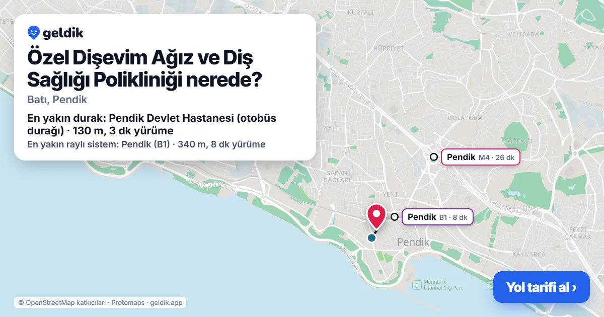 Where is Özel Dişevim Ağız ve Diş Sağlığı Polikliniği: map with its location and the nearest stops, with walking times