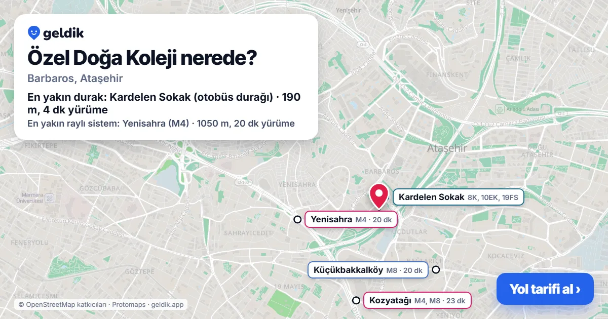 Where is Özel Doğa Koleji: map with its location and the nearest stops, with walking times