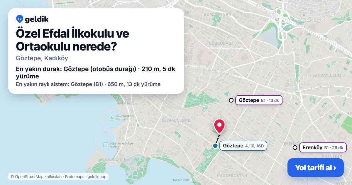 Özel Efdal İlkokulu ve Ortaokulu nerede: haritada konumu ve en yakın duraklar, yürüme süreleriyle