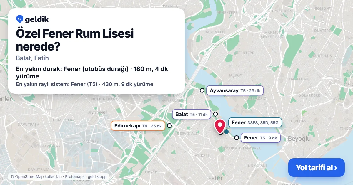 Where is Özel Fener Rum Lisesi: map with its location and the nearest stops, with walking times