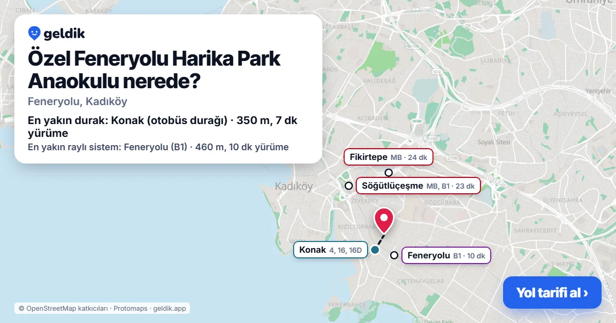Özel Feneryolu Harika Park Anaokulu nerede: haritada konumu ve en yakın duraklar, yürüme süreleriyle