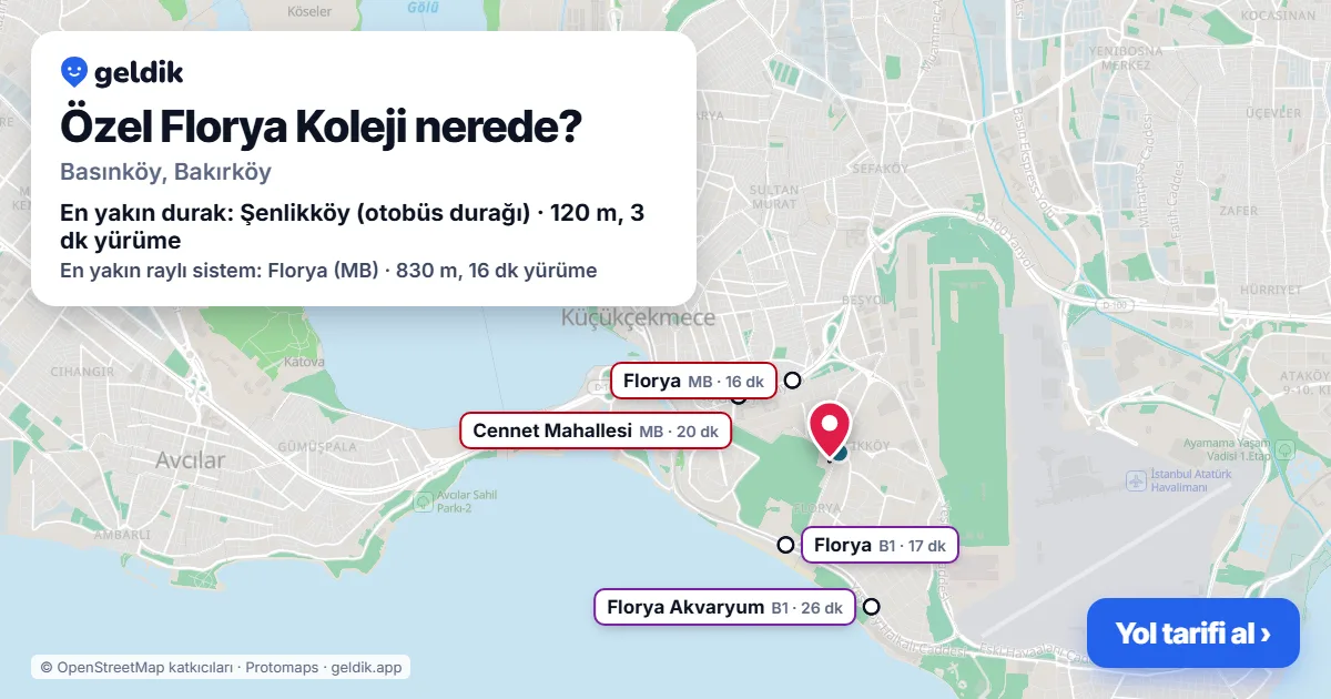 Özel Florya Koleji nerede: haritada konumu ve en yakın duraklar, yürüme süreleriyle