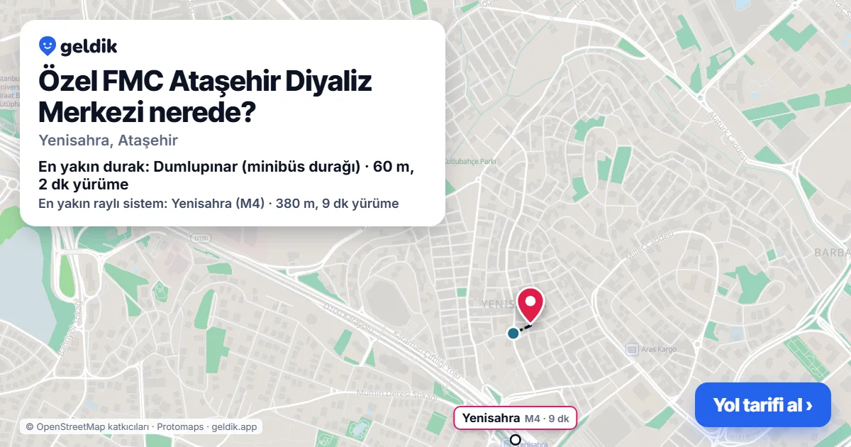 Özel FMC Ataşehir Diyaliz Merkezi nerede: haritada konumu ve en yakın duraklar, yürüme süreleriyle