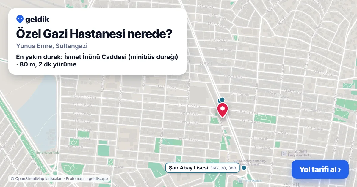 Özel Gazi Hastanesi nerede: haritada konumu ve en yakın duraklar, yürüme süreleriyle