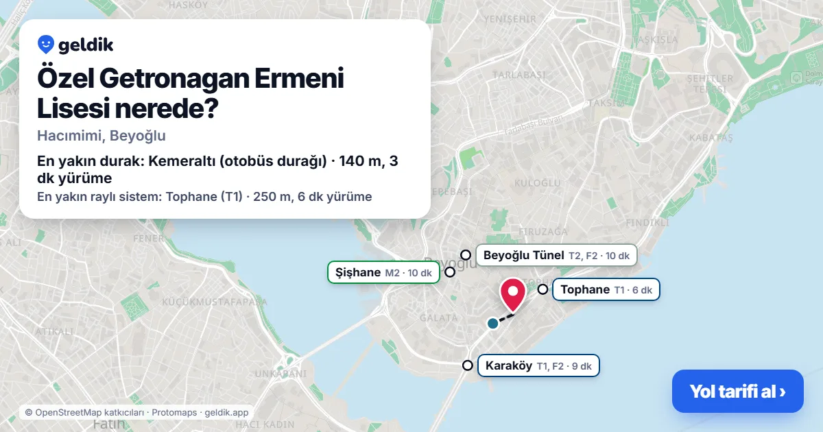 Where is Özel Getronagan Ermeni Lisesi: map with its location and the nearest stops, with walking times