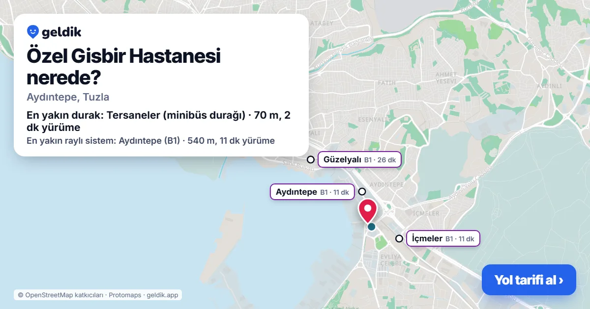 Özel Gisbir Hastanesi nerede: haritada konumu ve en yakın duraklar, yürüme süreleriyle