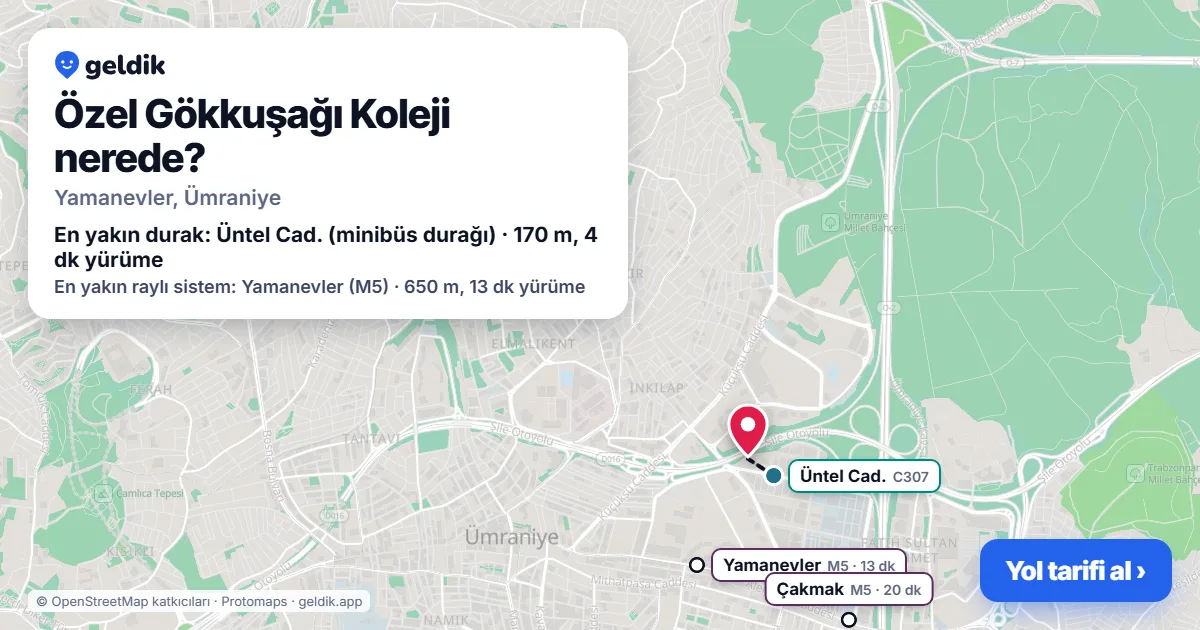 Where is Özel Gökkuşağı Koleji: map with its location and the nearest stops, with walking times