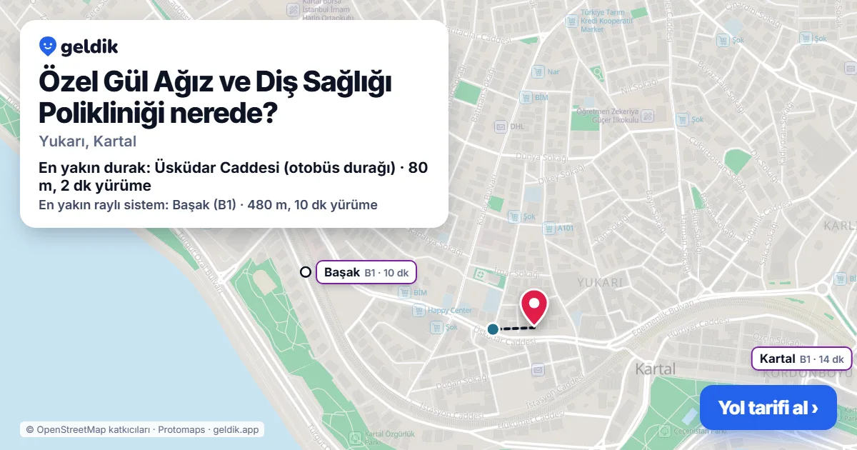 Özel Gül Ağız ve Diş Sağlığı Polikliniği nerede: haritada konumu ve en yakın duraklar, yürüme süreleriyle