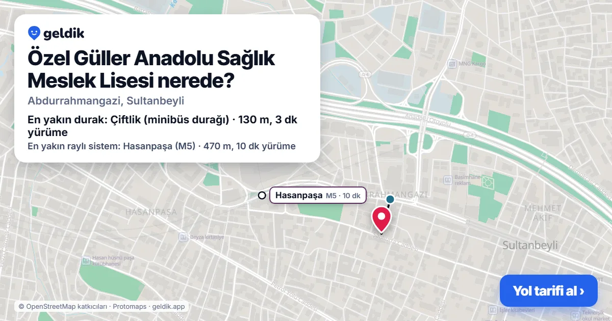 Özel Güller Anadolu Sağlık Meslek Lisesi nerede: haritada konumu ve en yakın duraklar, yürüme süreleriyle