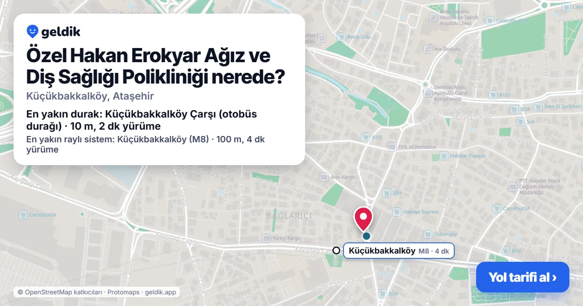 Özel Hakan Erokyar Ağız ve Diş Sağlığı Polikliniği nerede: haritada konumu ve en yakın duraklar, yürüme süreleriyle