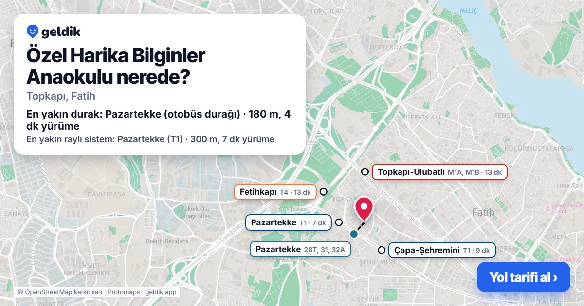 Where is Özel Harika Bilginler Anaokulu: map with its location and the nearest stops, with walking times