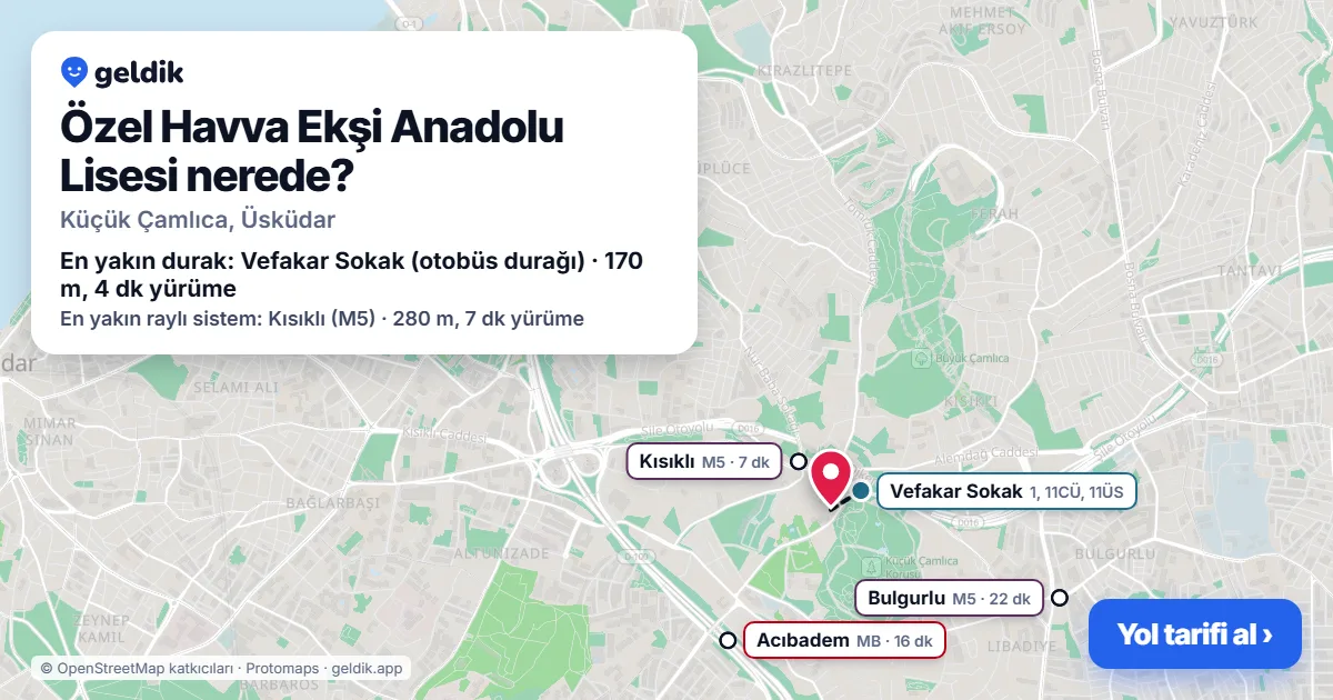 Where is Özel Havva Ekşi Anadolu Lisesi: map with its location and the nearest stops, with walking times