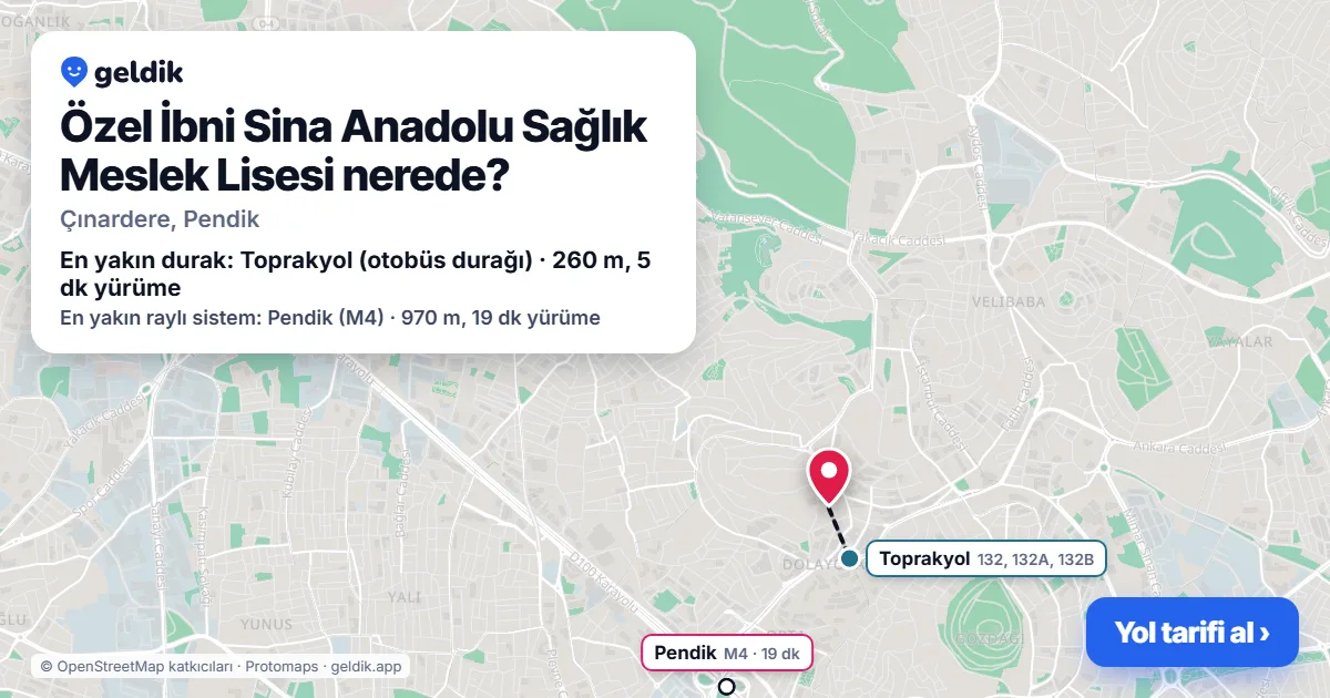 Where is Özel İbni Sina Anadolu Sağlık Meslek Lisesi: map with its location and the nearest stops, with walking times