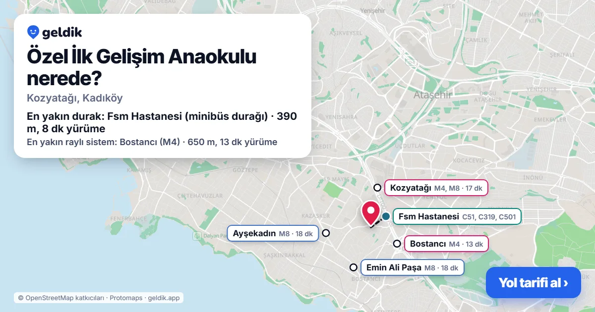Where is Özel İlk Gelişim Anaokulu: map with its location and the nearest stops, with walking times