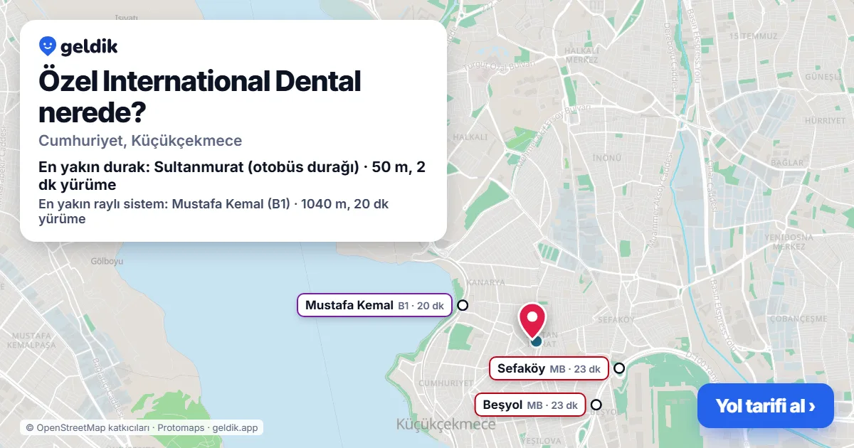 Where is Özel International Dental: map with its location and the nearest stops, with walking times
