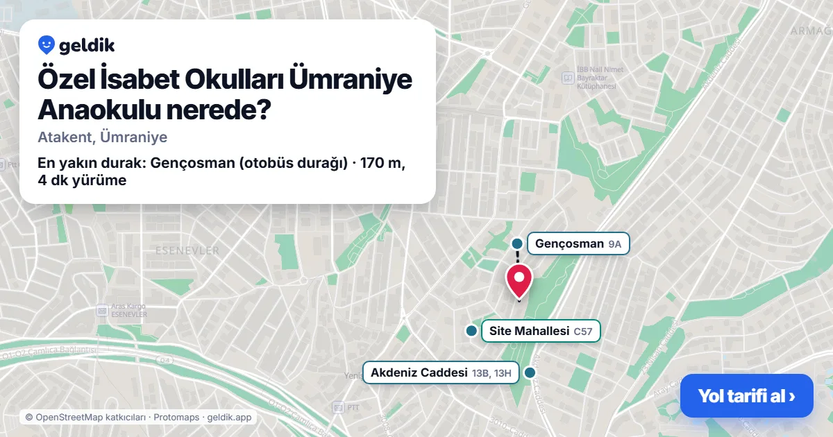 Özel İsabet Okulları Ümraniye Anaokulu nerede: haritada konumu ve en yakın duraklar, yürüme süreleriyle