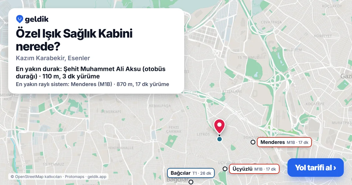Özel Işık Sağlık Kabini nerede: haritada konumu ve en yakın duraklar, yürüme süreleriyle