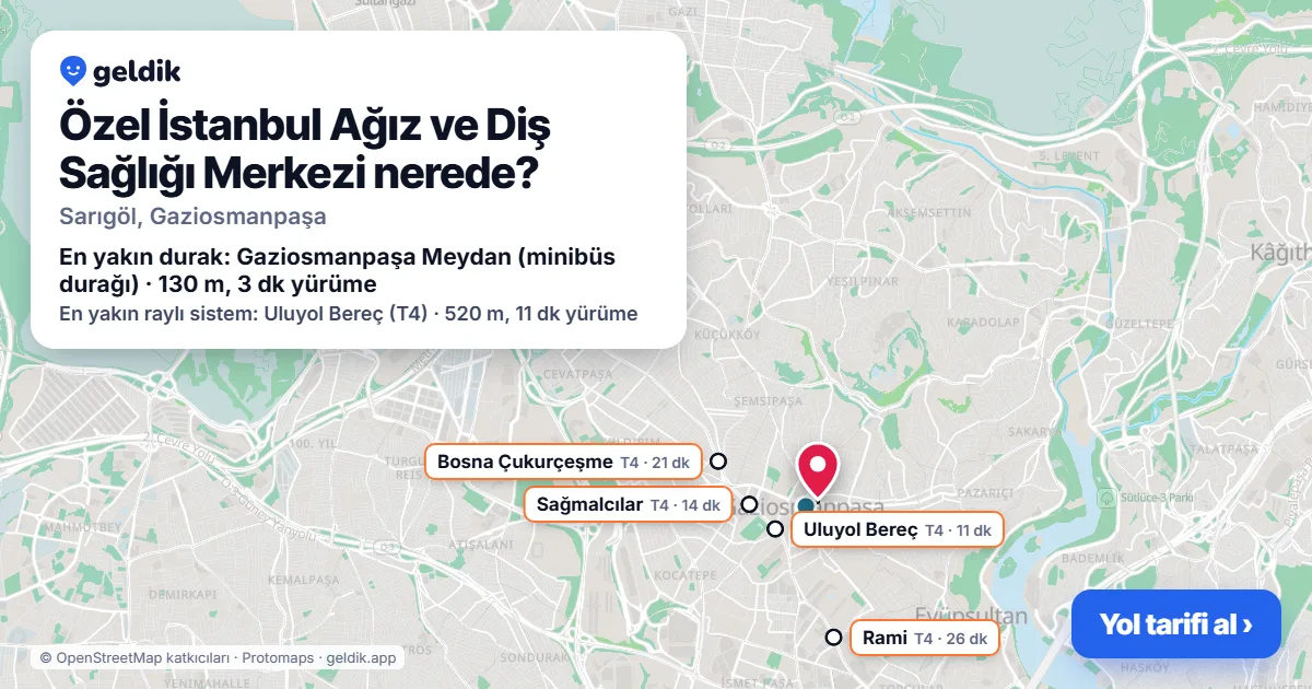 Özel İstanbul Ağız ve Diş Sağlığı Merkezi nerede: haritada konumu ve en yakın duraklar, yürüme süreleriyle