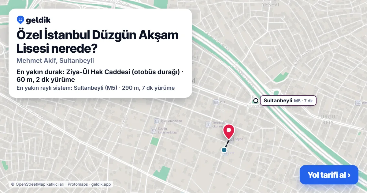 Where is Özel İstanbul Düzgün Akşam Lisesi: map with its location and the nearest stops, with walking times