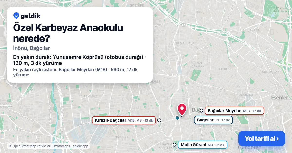 Where is Özel Karbeyaz Anaokulu: map with its location and the nearest stops, with walking times
