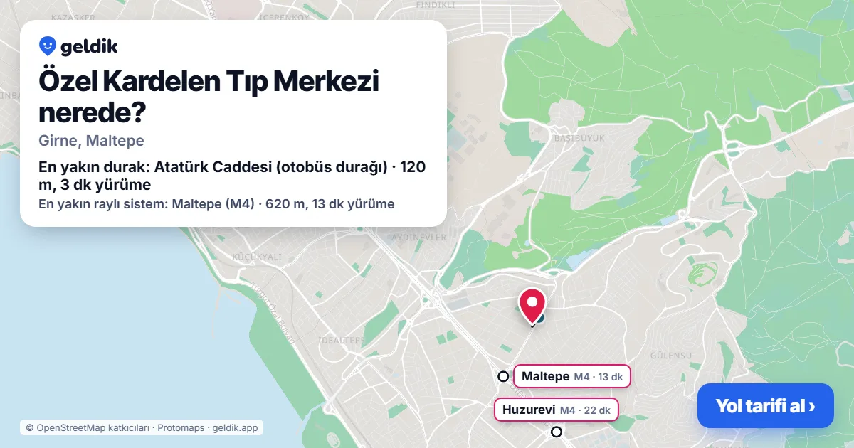 Where is Özel Kardelen Tıp Merkezi: map with its location and the nearest stops, with walking times