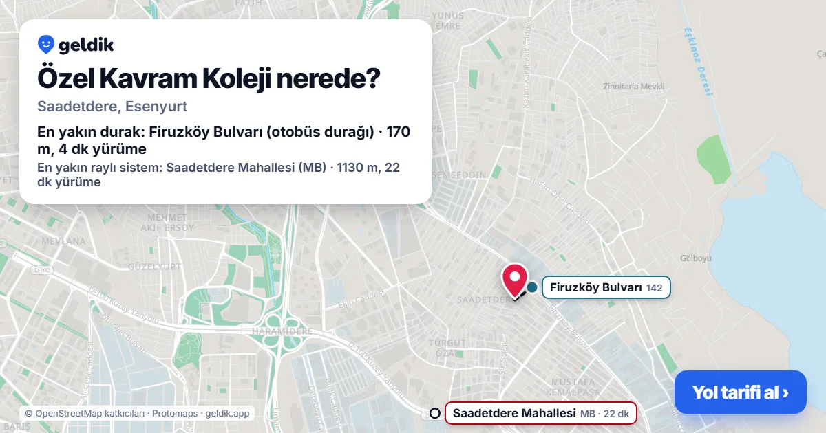 Özel Kavram Koleji nerede: haritada konumu ve en yakın duraklar, yürüme süreleriyle