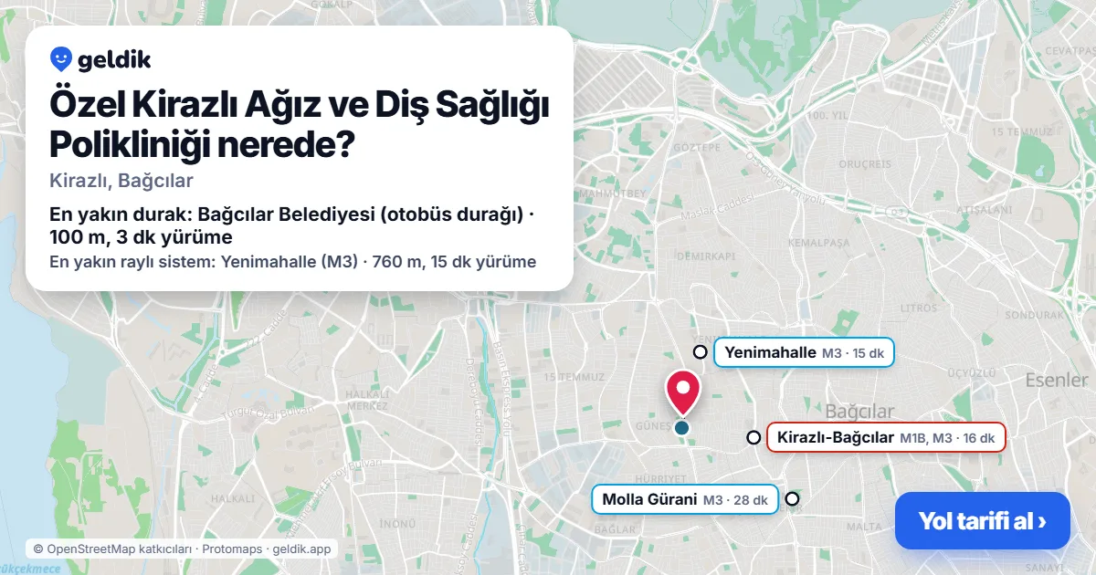 Özel Kirazlı Ağız ve Diş Sağlığı Polikliniği nerede: haritada konumu ve en yakın duraklar, yürüme süreleriyle