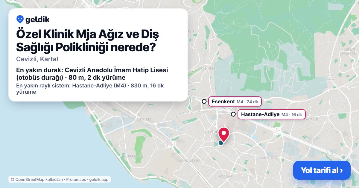 Where is Özel Klinik Mja Ağız ve Diş Sağlığı Polikliniği: map with its location and the nearest stops, with walking times