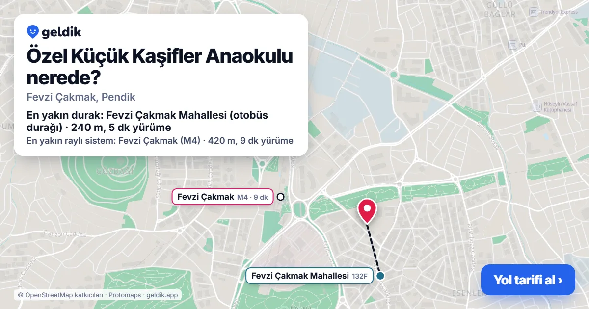 Özel Küçük Kaşifler Anaokulu nerede: haritada konumu ve en yakın duraklar, yürüme süreleriyle