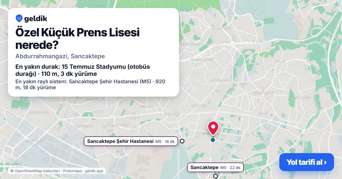 Where is Özel Küçük Prens Lisesi: map with its location and the nearest stops, with walking times